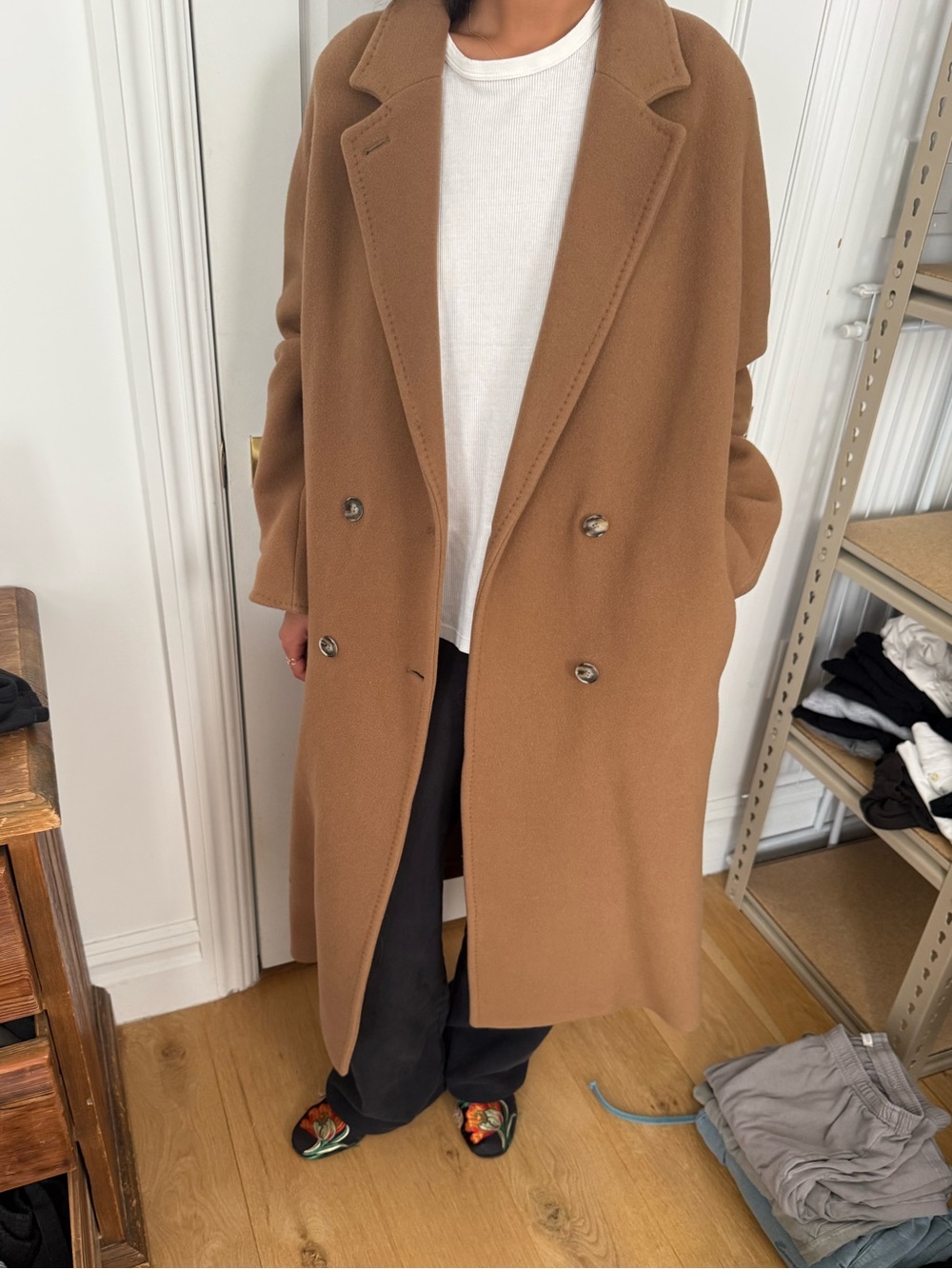 Aritzia Double-Breasted Camel Wool Coat